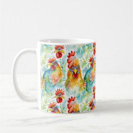 Cute Farm Watercolor Chickens Kaffemugg