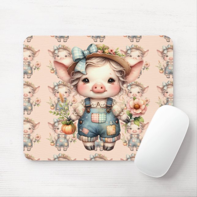 Cute Farmcore Gris i Overalls med Flowers Musmatta (Med mus)