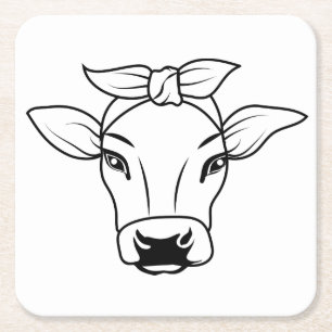 Cute Farmer Black White Land Farm Cow Underlägg Papper Kvadrat
