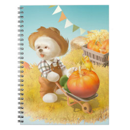 Cute Farmer Hund med Pumpkin Anteckningsbok
