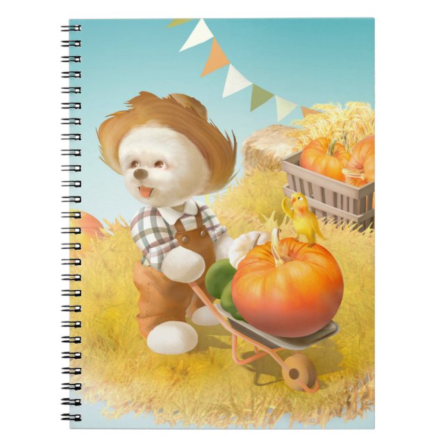 Cute Farmer Hund med Pumpkin Anteckningsbok (Framsidan)