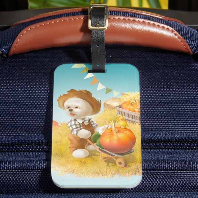 Cute Farmer Hund med Pumpkin Bagagebricka (Framsida Insitu 2)