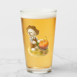 Cute Farmer Hund med Pumpkin Glaskopp