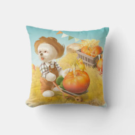 Cute Farmer Hund med Pumpkin Kudde