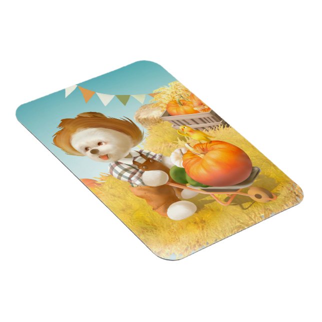 Cute Farmer Hund med Pumpkin Magnet (Högersidan)