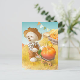 Cute Farmer Hund med Pumpkin Meddelande Vykort