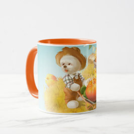 Cute Farmer Hund med Pumpkin Mugg