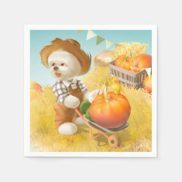 Cute Farmer Hund med Pumpkin Pappersservett