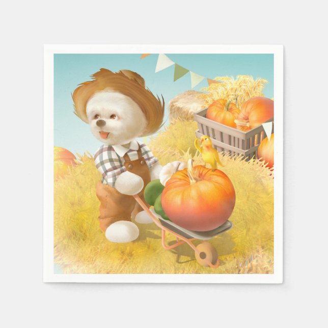 Cute Farmer Hund med Pumpkin Pappersservett (Framsidan)