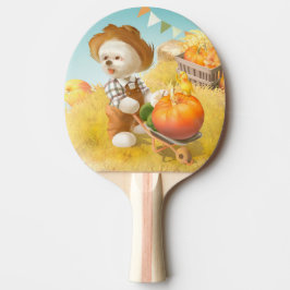 Cute Farmer Hund med Pumpkin Pingisracket