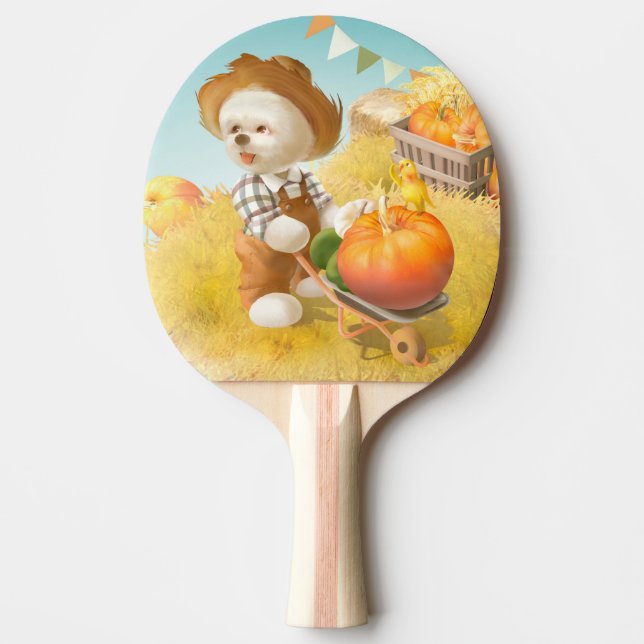Cute Farmer Hund med Pumpkin Pingisracket (Framsidan)