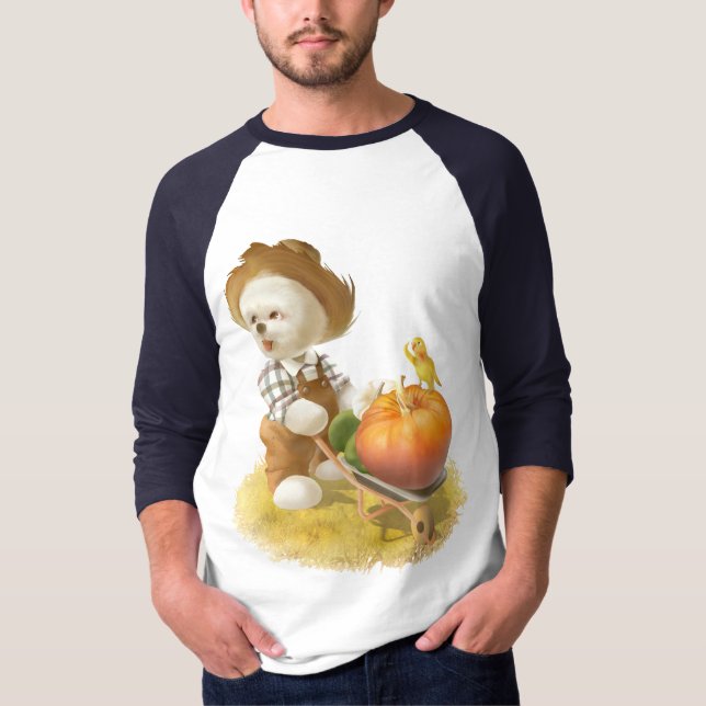 Cute Farmer Hund med Pumpkin T Shirt (Framsida)