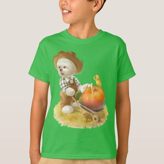Cute Farmer Hund med Pumpkin T Shirt (Framsida)