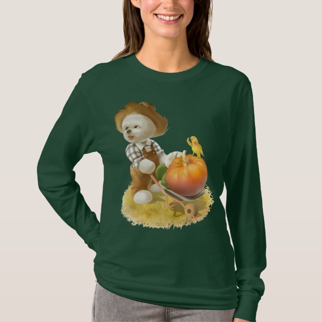 Cute Farmer Hund med Pumpkin T Shirt (Framsida)