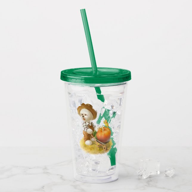 Cute Farmer Hund med Pumpkin Take Away Mugg (Framsida Ice)
