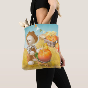 Cute Farmer Hund med Pumpkin Tygkasse