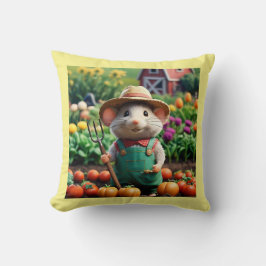 Cute Farmer Mouse i Garden Dekorativ kudde