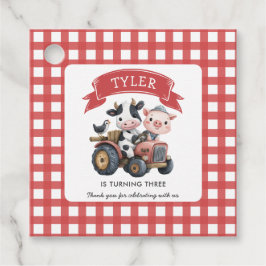 Cute Farmhouse Animals Birthday Red Rand Gåvor Etiketter