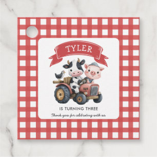 Cute Farmhouse Animals Birthday Red Rand Gåvor Etiketter