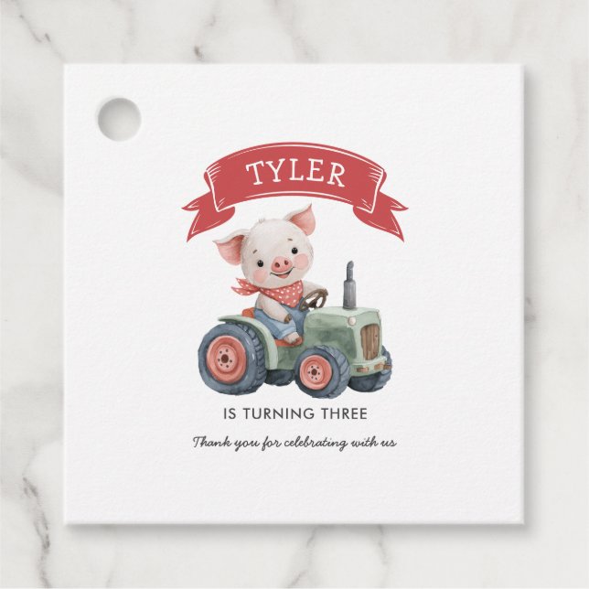 Cute Farmhouse Animals Gris Födelsedagsfest Gåvor Etiketter (Framsida)