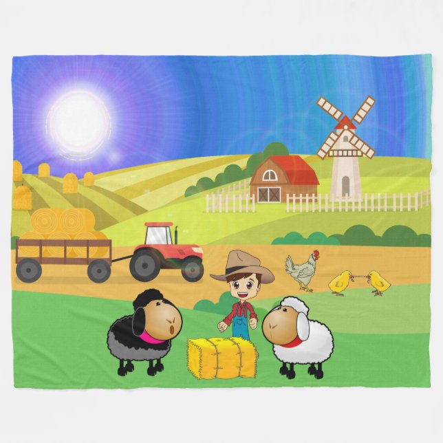 Cute Farmhouse, får och Chickar Fleecefilt (Framsidan (Horisontell))
