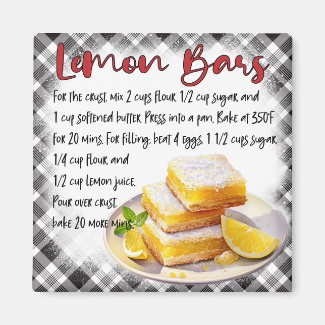 Cute Farmhouse Homemade Lemon Bars Baking Recipe Magnet (Framsidan)