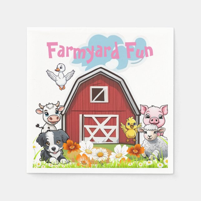 Cute Farmyard Roligt Animals Land Barn & Daisys Pappersservett (Framsidan)