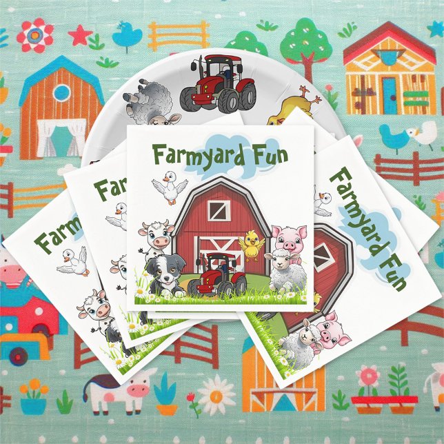 Cute Farmyard Roligt Animals Red Land Barn Pappersservett (Skapare uppladdad)