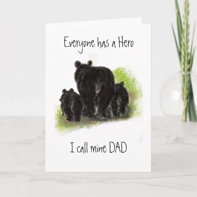Cute Fars dag, Pappa min Hero, Bear Family Kort (Framsida)