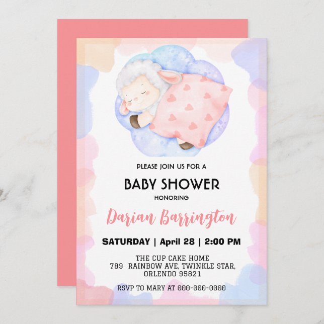 Cute fårstjärnans ballongbabyduschpojkar party inbjudningar (Fram/baksida)