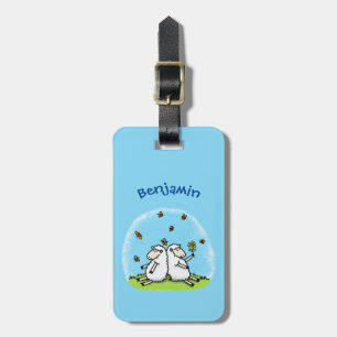 Cute fårvänner och fjärilar tecknad bagagebricka