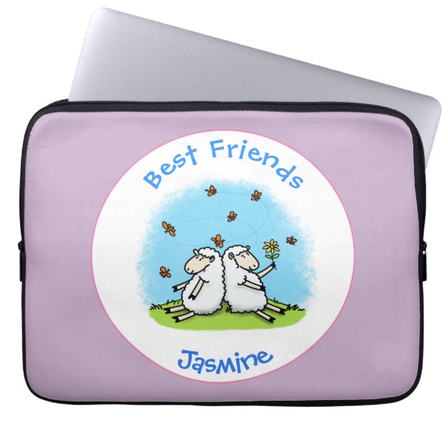 Cute fårvänner och fjärilar tecknad laptop fodral (Framsidan)