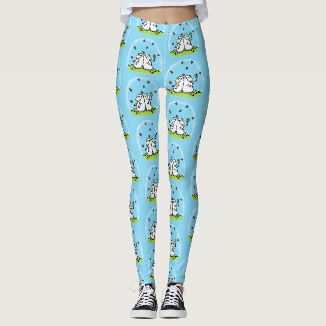 Cute fårvänner och fjärilar tecknad leggings (Framsida)