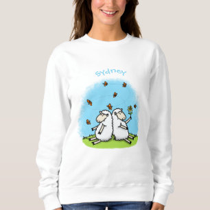 Cute fårvänner och fjärilar tecknad t shirt
