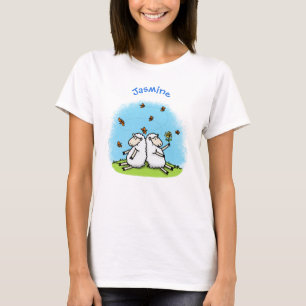 Cute fårvänner och fjärilar tecknad t shirt