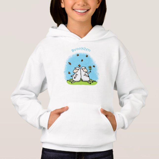 Cute fårvänner och fjärilar tecknad t shirt (Framsida)