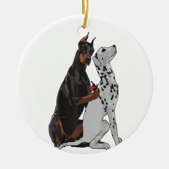 Cute Fashionable Doberman Tattooing Dalmatien Hund Julgransprydnad Keramik (Framsidan)