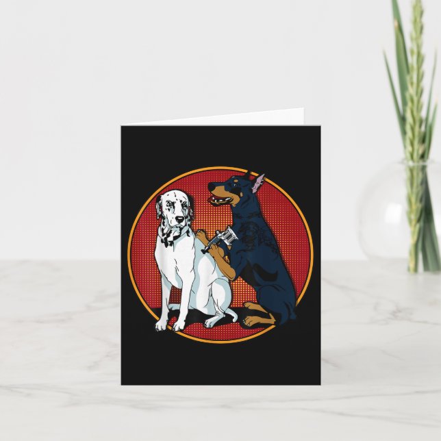 Cute Fashionable Doberman Tattooing Dalmatien Hund Kort (Framsida)