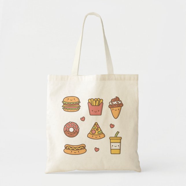 Cute Fast Food Burger Fries Donut Pizza Tote Tygkasse (Framsidan)
