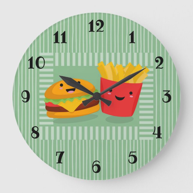 Cute Fast Food Hamburger Fries Stor Klocka (Framsida)
