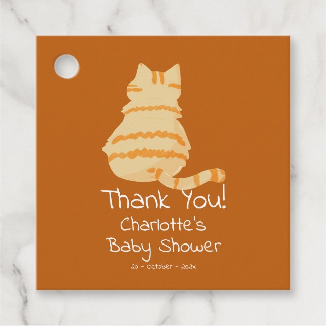 Cute Fat Orange Cat Baby Shower Gåvor Etiketter (Framsida)
