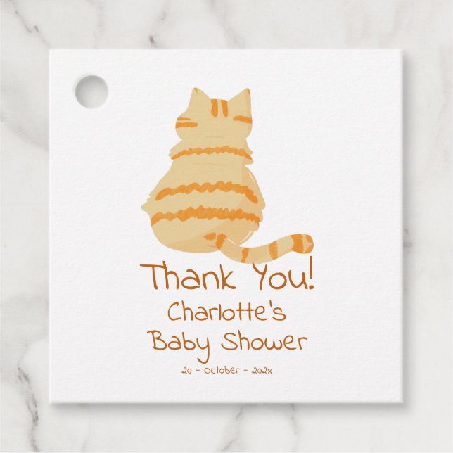 Cute Fat Orange Cat Baby Shower Gåvor Etiketter (Framsida)
