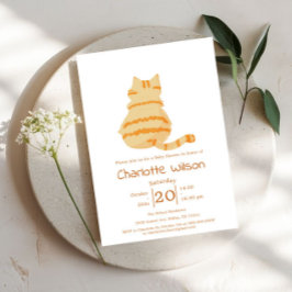 Cute Fat Orange Cat Baby Shower Inbjudningar