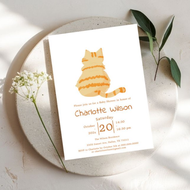 Cute Fat Orange Cat Baby Shower Inbjudningar (Skapare uppladdad)