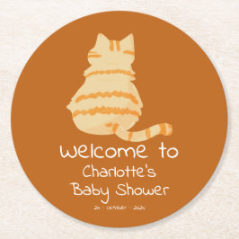 Cute Fat Orange Cat Baby Shower Underlägg Papper Rund
