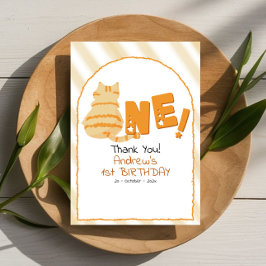 Cute Fat Orange Cat Stripes 1st Birthday Tack Kort