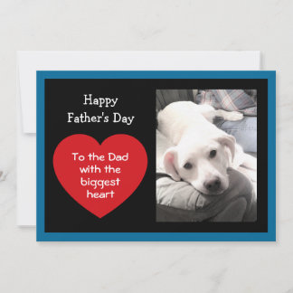 Cute Father's Day Red Message Heart Dog Photo Blue Julkort