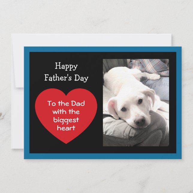 Cute Father's Day Red Message Heart Dog Photo Blue Julkort (Framsida)
