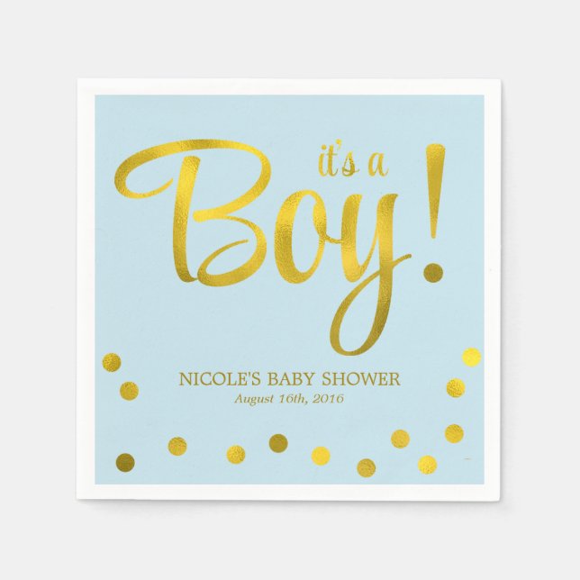 Cute Faux Gold Foil Confetti Boy Shower Pappersservett (Framsidan)