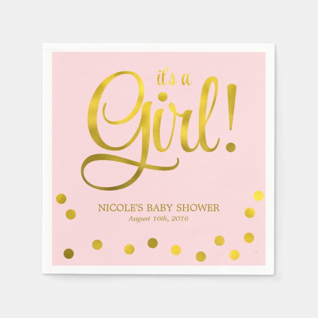 Cute Faux Gold Foil Confetti Girl Baby Shower Pappersservett (Framsidan)